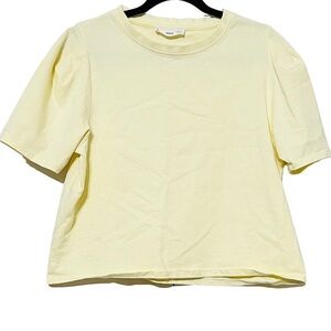 MNG Mango Puff Sleeve Soft Yellow Minimalist Top T-Shirt Women’s Size Large